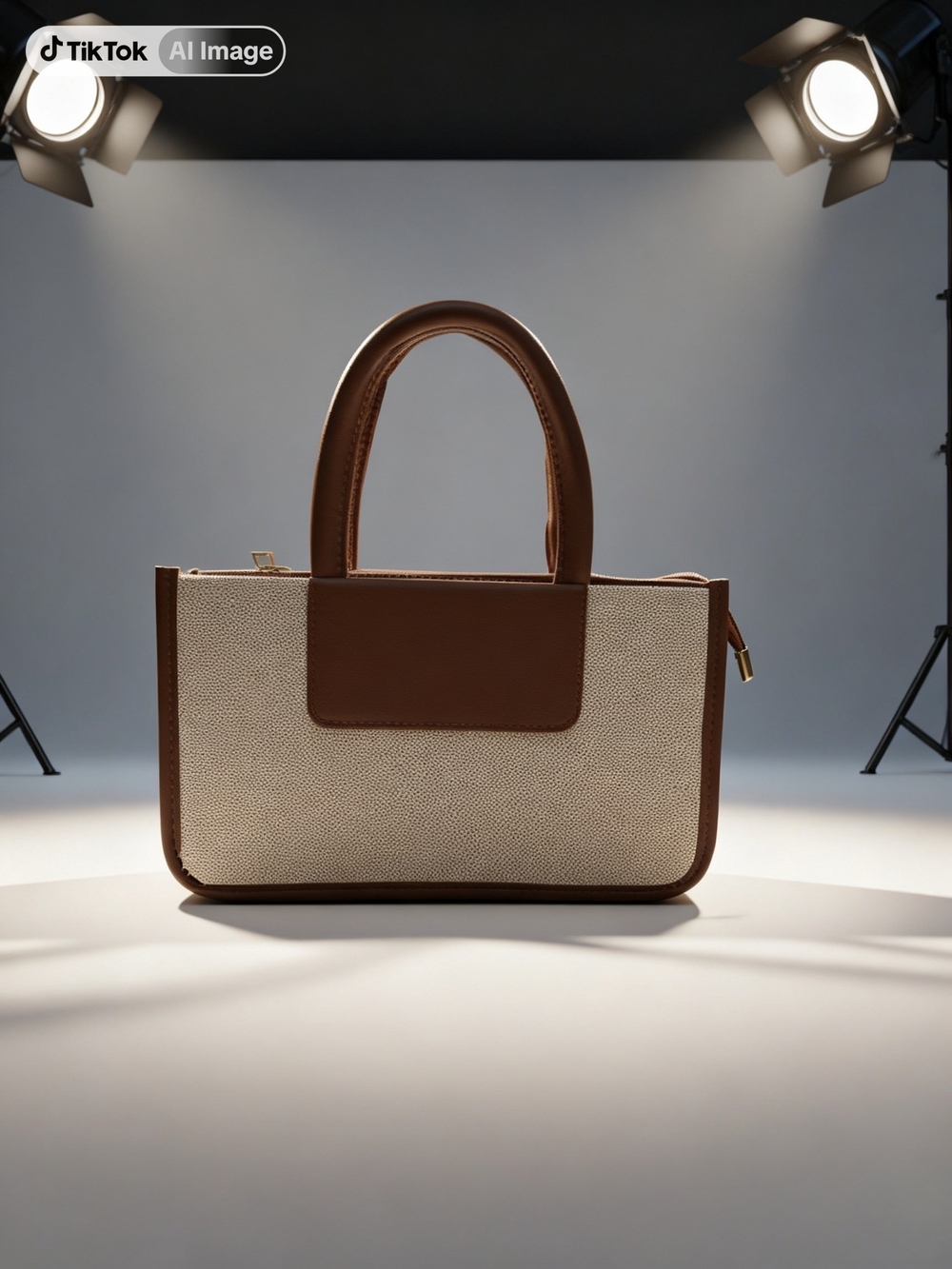 Brown & Cream Structured Canvas Tote - Elegant Everyday Handbag